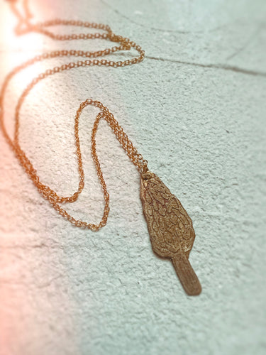 MOREL etched mushroom necklace